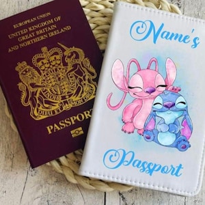 Door Angel & Stitch geïnspireerde gepersonaliseerde paspoorthoes met elke naam