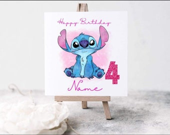 Stitch inspired Personalised Birthday card with any name and age