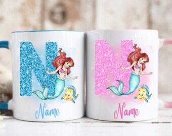 Caneca personalizada inspirada na Ariel, escolha entre azul ou rosa