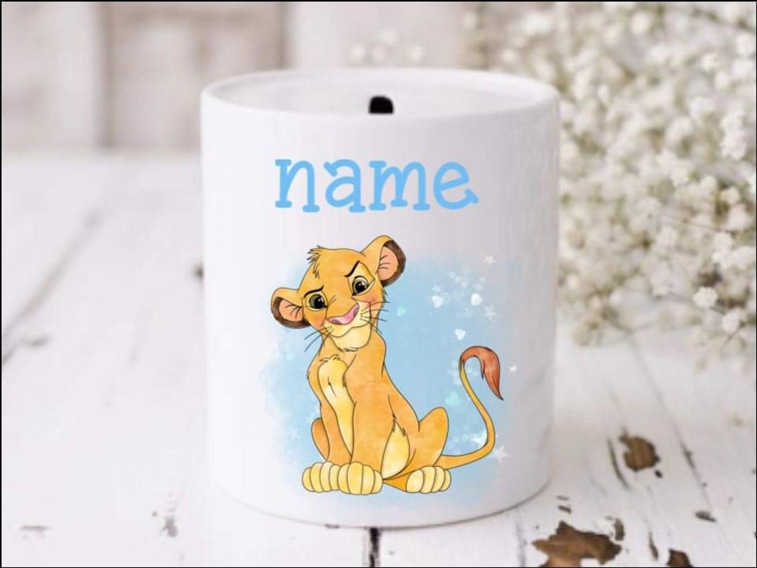 Simba Personalised Inspired Money Box With Any Name Added - Etsy Australia