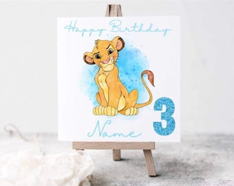 Simba Lion King inspired Personalised Birthday card with any name and age