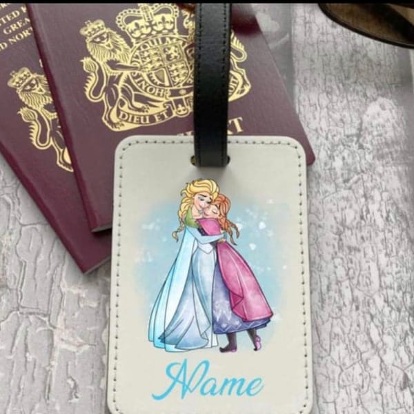 Personalised Frozen Elsa & Anna inspired luggage tag name tag with any name added