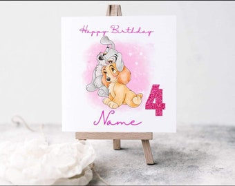 Lady and the tramp inspired Personalised Birthday card with any name and age