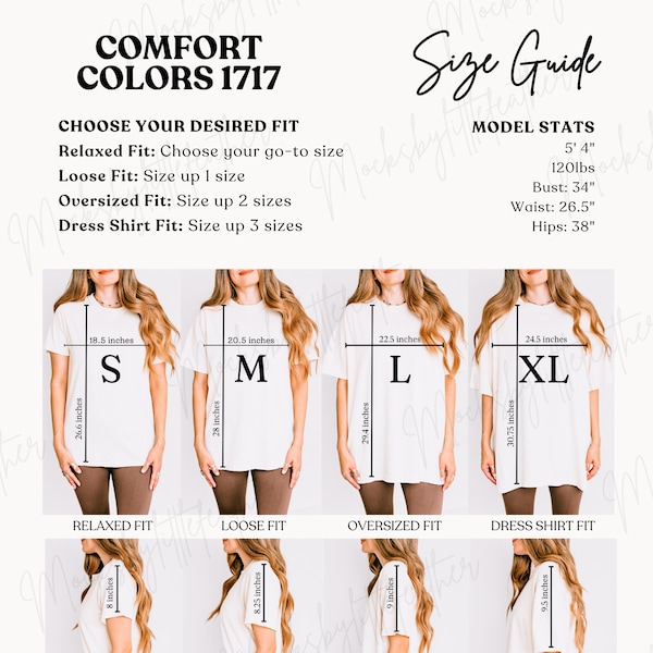 Comfort Colors 1717 Size Guide, 1717 Sizing Guide, C1717 POD Size Comparison Chart, Comfort Colors Oversized Size Chart, Unisex Sizing Chart