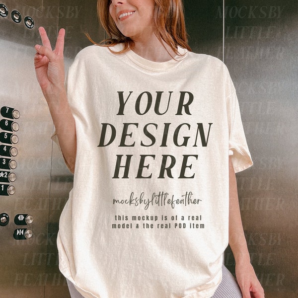 Ivory Comfort Colors 1717 Mockup, Urban City Model Mock-up, Aesthetic Oversized T Shirt Mock Up, C1717 Trendy POD Shirt Mock