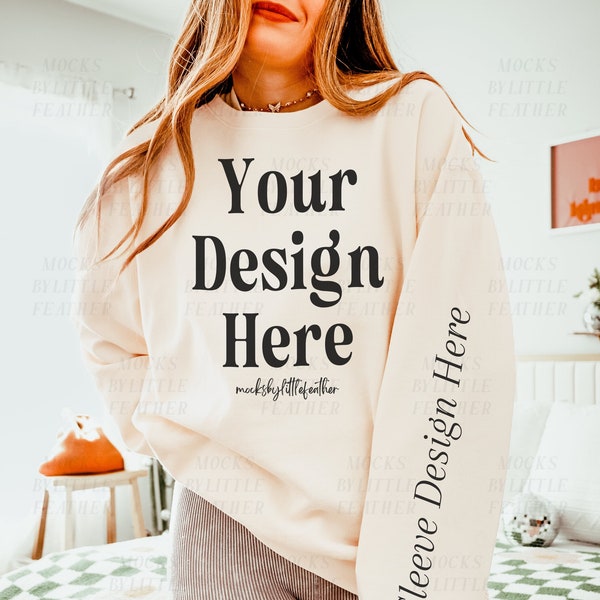 Comfort Colors 1466 Ivory Mockup, 1466 Sleeve Mockup, Comfort Colors Sweatshirt Mockup, Lightweight Crewneck Mockup, 1466 Size Chart