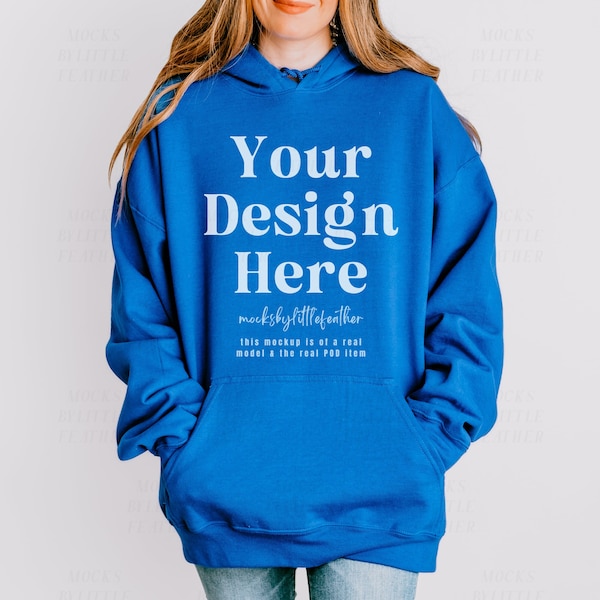 Royal Blue Gildan 18500 Mockup, Gildan 18500 Royal Mockup, Gildan Hoodie Mockup, Royal Sweatshirt Mockup, Real Model Mockup