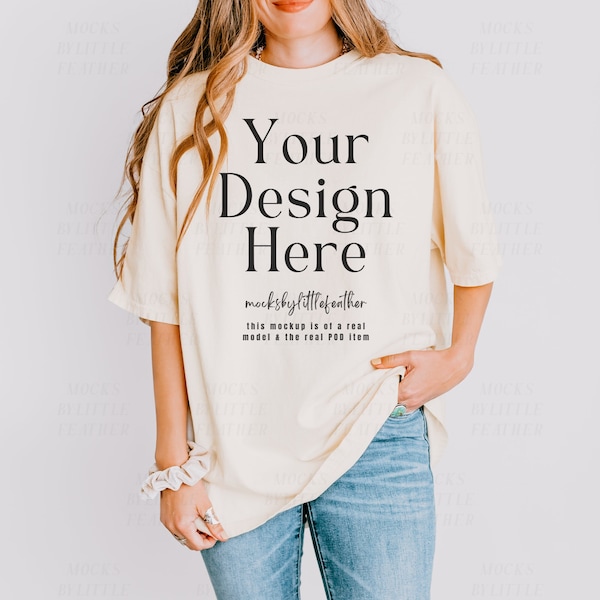 1717 Ivory Mockup, Comfort Colors Shirt Mockup Ivory, Ivory Comfort Colors 1717 Shirt Mockup, Cute Simple Mockup, Real Model Mockup