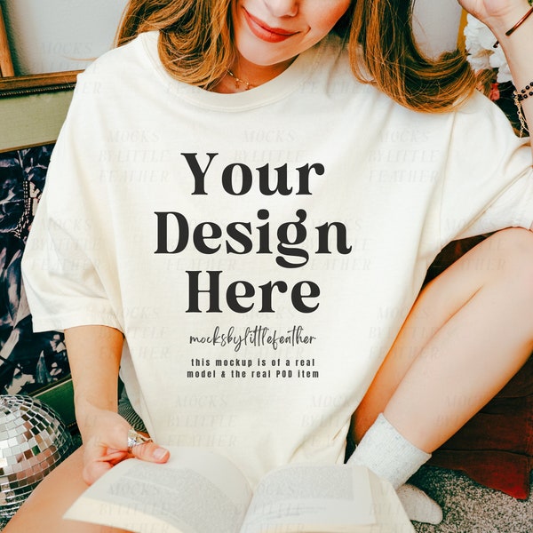 1717 Ivory Mockup, Comfort Colors Shirt Mockup Ivory, Ivory Comfort Colors 1717 Shirt Mockup, Cute Bookish Mockup, Real Model Mockup