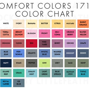 Comfort Colors 1717 Farbkarte Print On Demand und Sublimations-Assets Unisex-T-Shirt Farbkarte Printize Farbkarte Swiftpod