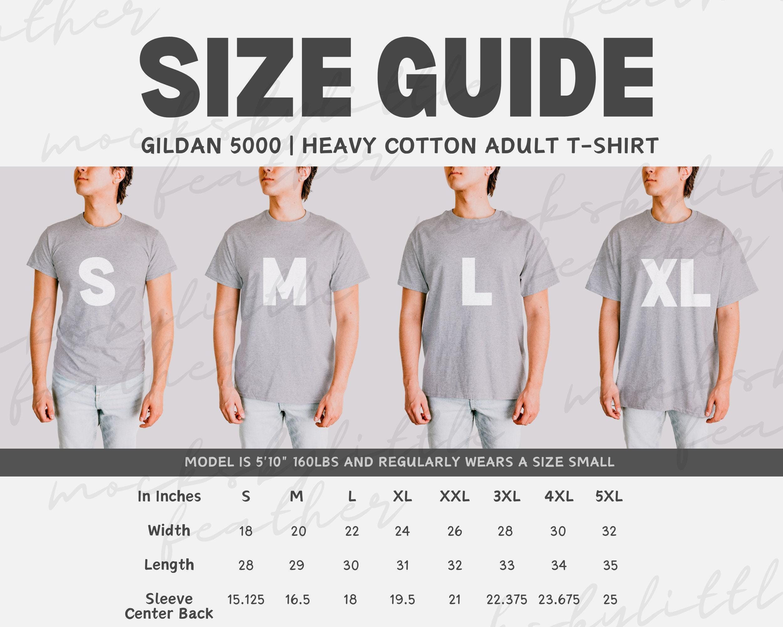 Gildan 5000 Male Size Guide, G5000 POD Mockup Sizing Comparison