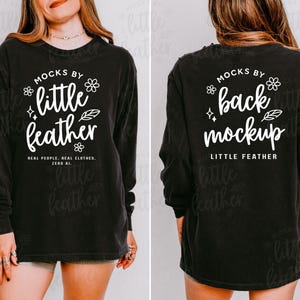 Black Comfort Colors 6014 Front Back Mockup | C6014 Long Sleeve Shirt Side by Side Mock-up | T-Shirt Split View Mock Up | Trendy Real Model