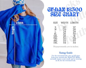 Gildan 18500 Hoodie Size Chart, Unisex Sweatshirt Measurements (Instant Download)