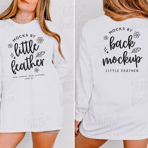 White Comfort Colors 6014 Front Back Mockup | C6014 Long Sleeve Shirt Side by Side Mock-up | T-Shirt Split View Mock Up | Trendy Real Model