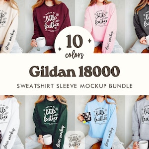 Gildan 18000-hylsa Mockup-paket | G180 Mockup - 10 populära färger | Riktig modell, ingen AI