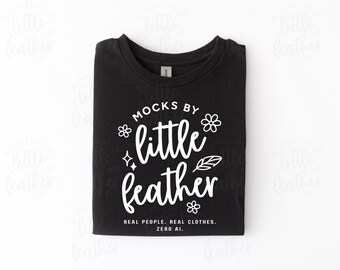 Gildan 5000 Black Tshirt Mockup | G5000 Shirt Flatlay Mock-Up | Simple Neutral Folded Flat Lay