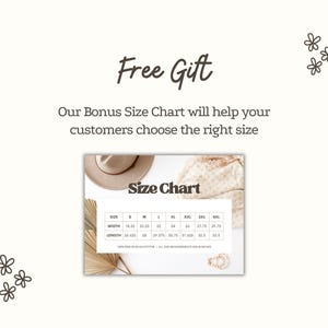 The image is a promotional graphic for a free size chart, which is designed to help customers choose the right size by providing a visual guide.