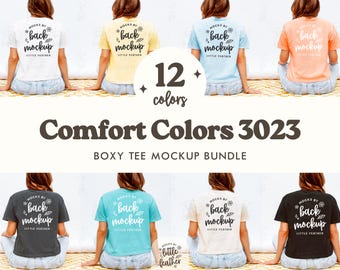 Comfort Colors 3023CL T-Shirt Mockup Bundle (Back View) | C3023 Boxy Tee - 12 Colors | Real Model, No Ai