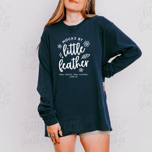 Comfort Colors 6014 True Navy Long Sleeve Shirt Mockup | C6014 Blue T-Shirt | Real Model Mock-Up | Simple Trendy Oversized Tee Aesthetic