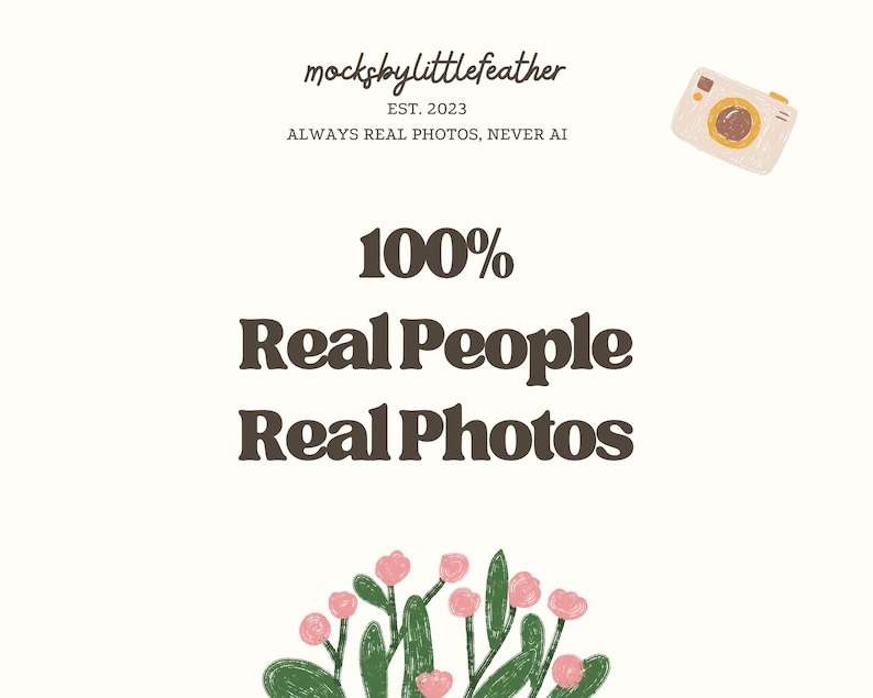 The image is a mockup of a website or social media post, featuring a camera, flowers, and text.
