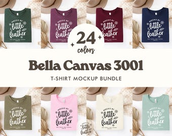 Zestaw makiet składanych koszulek Bella Canvas 3001 | Makieta koszulek BC3001 z płaskim wiązaniem | Makieta dopasowanych koszulek | Prosta estetyka boho