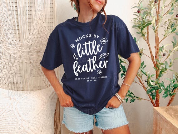 Comfort Colors 1717 T-Shirt Mockup | C1717 True Navy | Real Model, No Ai | Neutral Trendy Aesthetic