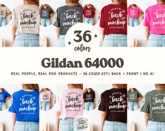 Gildan 64000 T-Shirt Mockup Bundle | Real Model Back Front 36 Colors
