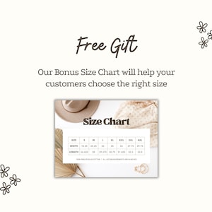 The image is a promotional graphic for a free size chart, which is designed to help customers choose the right size by providing a visual guide.