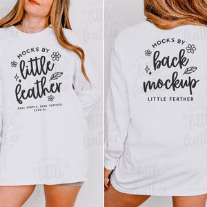 White Comfort Colors 6014 Front Back Mockup | C6014 Long Sleeve Shirt Side by Side Mock-up | T-Shirt Split View Mock Up | Trendy Real Model