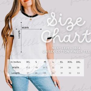 Next Level 3604 Size Chart, NL3604 POD Mockup Sizing Comparison Chart ...