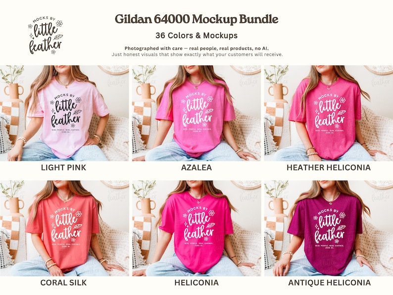 Gildan 64000 T Shirt Mockup Bundle | G64000 T-shirt Mock-Up | G640 Tee Mock Up | Real Human Model | Trendy Warm Cozy Boho Minimal Aesthetic image 4