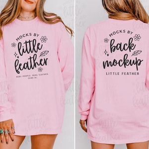 Blossom Comfort Colors 6014 Front Back Mockup | Pink C6014 Long Sleeve Shirt Side by Side Mock-up | T-Shirt Split View Mock Up | Real Model