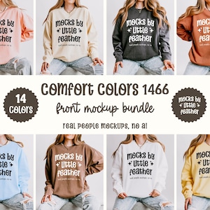 Paquete de maquetas Comfort Colors 1466, maquetas de modelos simples 1466, maqueta de sudadera Comfort Colors, maqueta de cuello redondo liviano, tabla de tallas 1466
