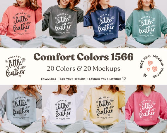 Comfort Colors 1566 Sweatshirt Mockup Bundle | C1566 Crewneck Sweater Mockups | Real CC 1566 Lifestyle Model Mock-Ups | All 20 POD Colors