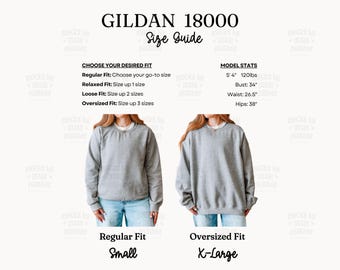 Guia de Tamanhos da Camiseta Gildan 18000 com Gola Redonda (Download Digital)