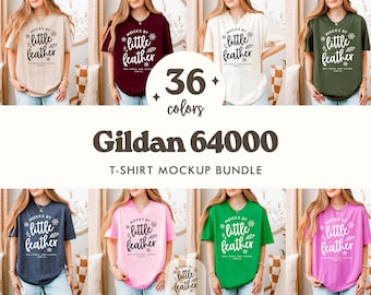 Pacote de mockups de camiseta Gildan 64000 | 36 cores | Modelo real sem IA | Download digital instantâneo com tabela de tamanhos