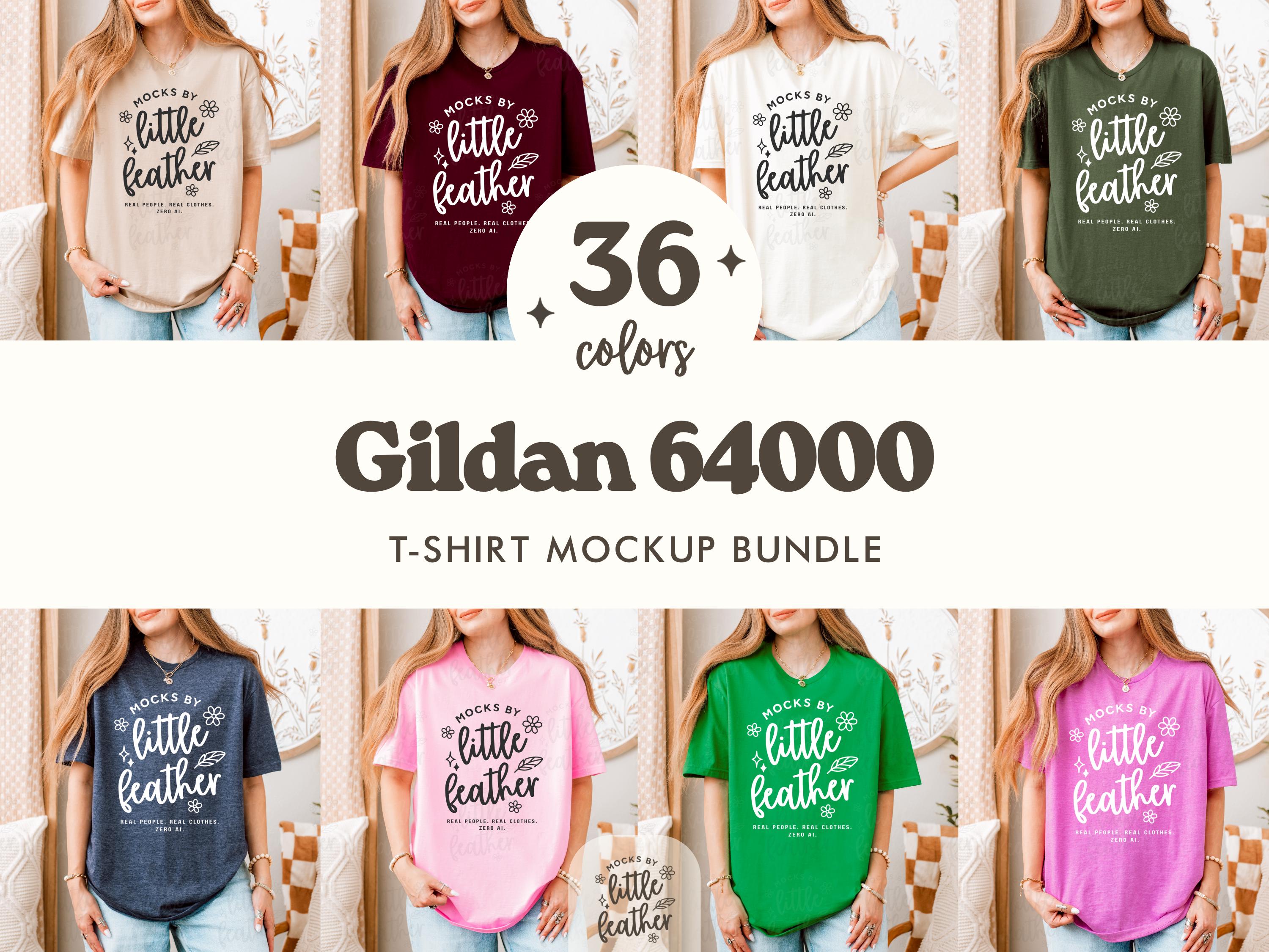 Gildan 64000 T-shirt Mockup Bundle | 36 Colors | Real Model No AI
