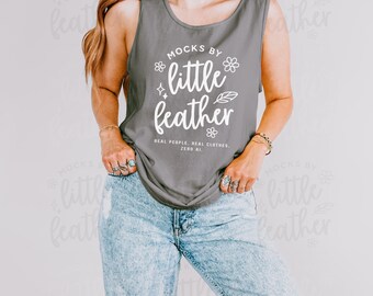Comfort Colors 9360 Grey Mockup, Trendy Real Model Simple Tank Top, Cute Stone Toned C9360 Minimal Summer Casual Aesthetic POD Shirt Mock-Up