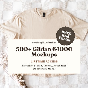 Gildan 64000 T-Shirt Mockup Bundle | G64000 Mockup Set | Echtes Modell Unisex T-Shirt | Studio Neutral Minimal Ästhetik | Lebenslanger Zugriff