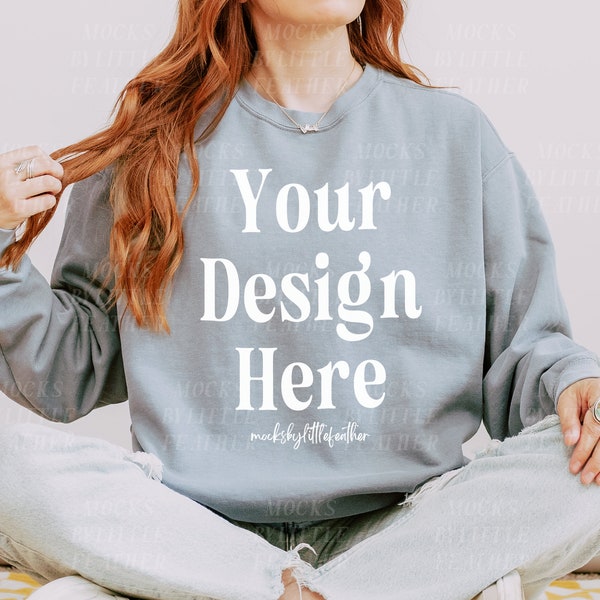 Grey 1566 Mock Up - Comfort Colors 1566 Mockup Grey - Grey C1566 Boho Crewneck Sweatshirt Mocks - Grey Mock-up - Grey Unisex Sweater Mock