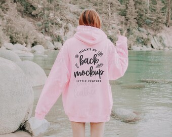 Light Pink Gildan Hoodie Mockup, Beach Lifestyle Model (Digital Download)