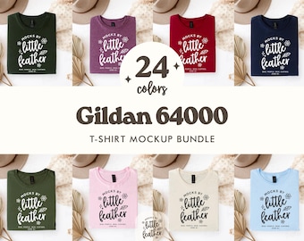 Mockup bundel Gildan 64000 gevouwen T-shirt | Eenvoudige minimale boho-esthetiek