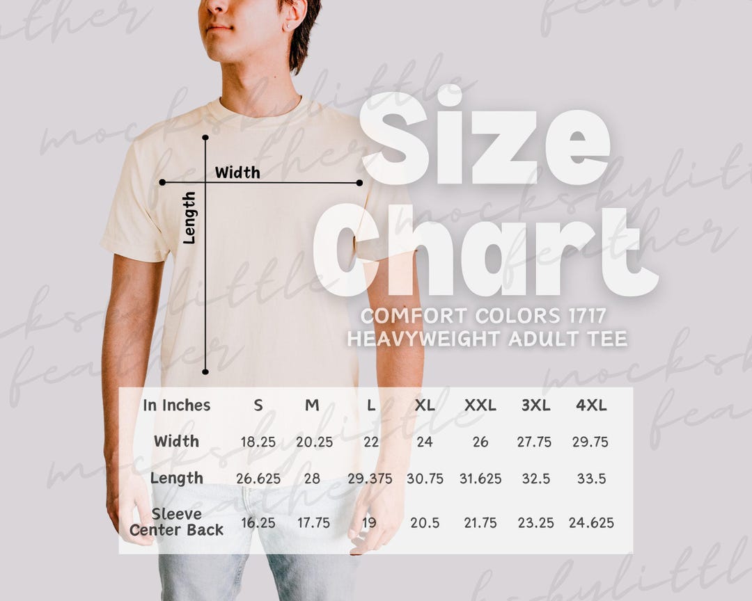 Comfort Colors 1717 Heavyweight Adult Tee Size Chart (model