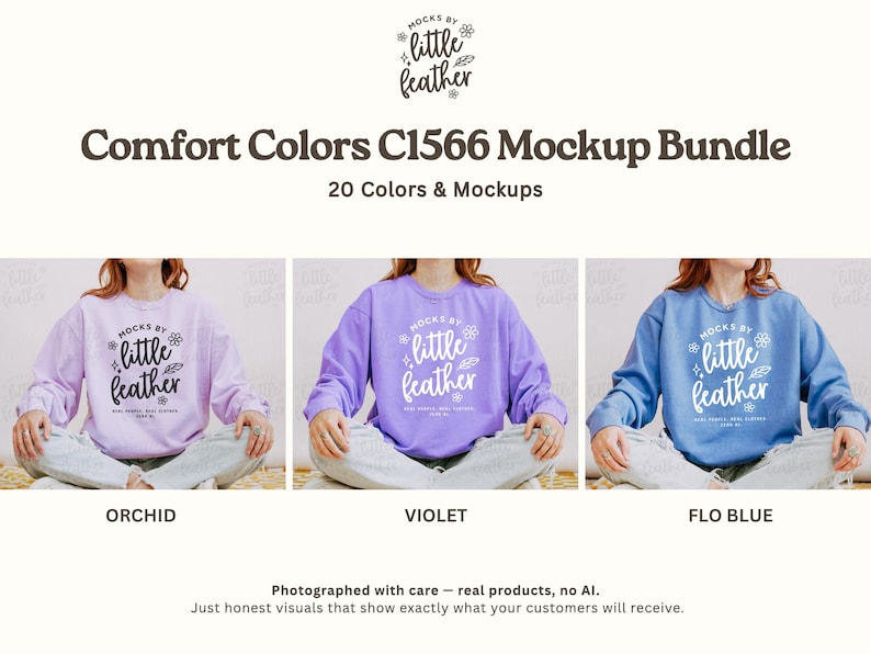 Comfort Colors 1566 Tröja Mockup Bundle | C1566 Rundkragetröja Mockups | Riktiga CC 1566 Livsstilsmodell Mockups | Alla 20 POD-färger bild 6