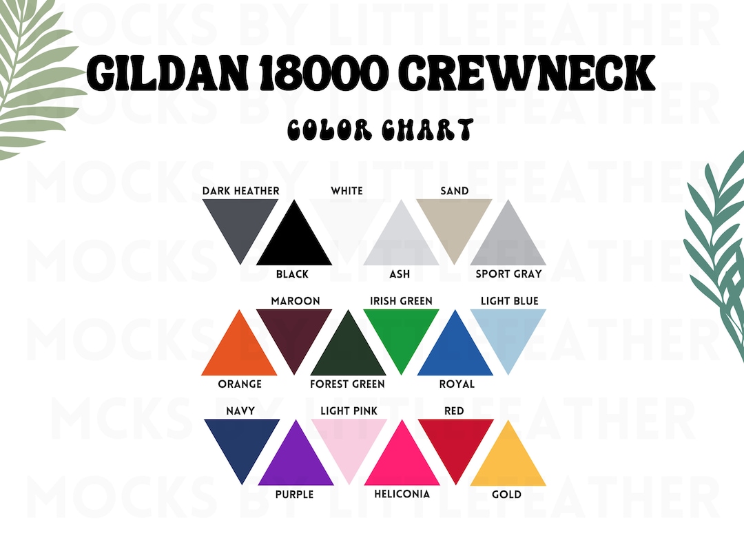 Gildan 18000 Crewneck Color Chart Print on Demand and Sublimation