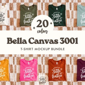 Bella Canvas 3001 Mockup Bundle (Folded Flat Lays) | 20 Popular BC3001 T-Shirt Colors
