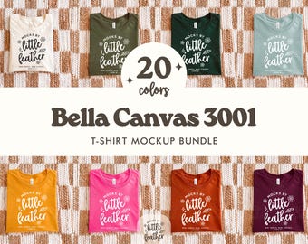 Bella Canvas 3001 Mockup Bundle (Folded Flat Lays) | 20 Popular BC3001 T-Shirt Colors