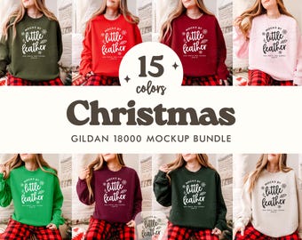 Gildan 18000 Christmas Mockup Bundle | 15 Holiday Colors - G180 Sweatshirt Mock | Real Model, No Ai