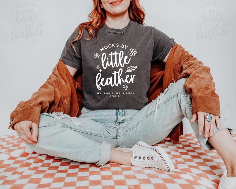 Comfort Colors 1717 t-shirt mockup by mocksbylittlefeather. A Print on Demand Mockup Shop that provides high quality png mockups for POD sellers. Little feather mocks uses only real models, real products, no Ai ever.