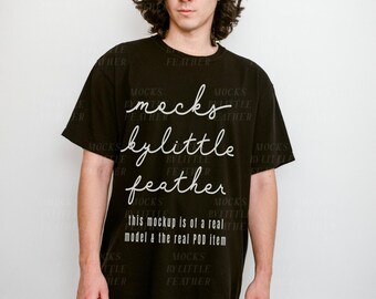 Comfort Colors 1717 Mockup | Black T-Shirt Real Photo Model